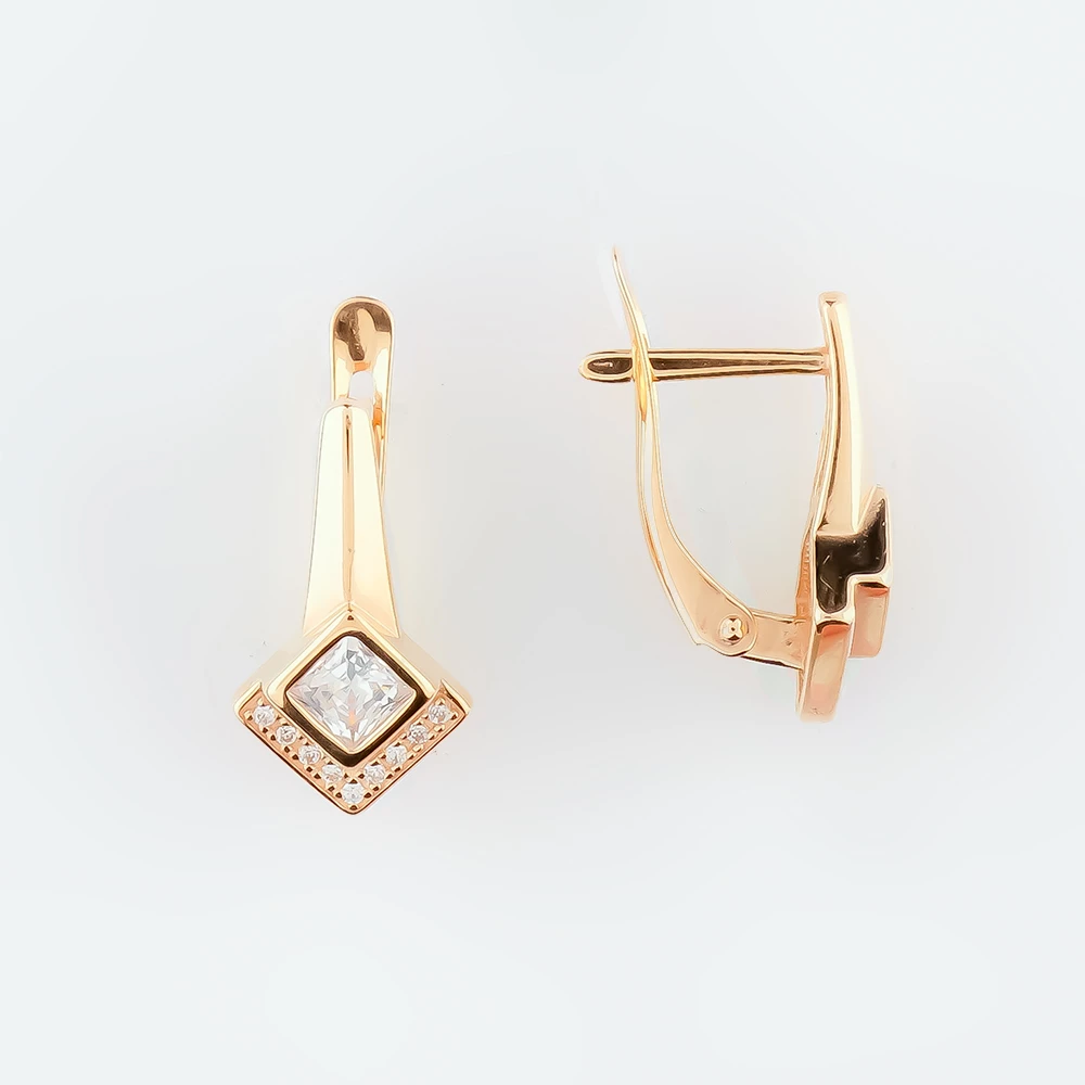 Серьги с фианитом из красного золота 585 пробы