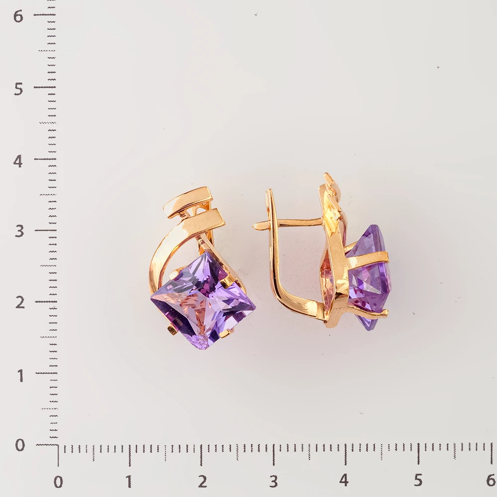 Серьги с аметистом из красного золота 585 пробы