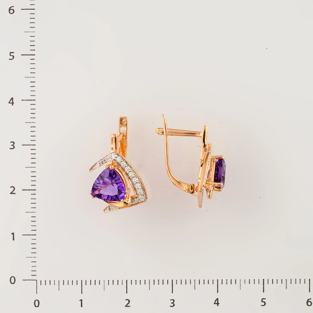 Серьги с фианитом из красного золота 585 пробы