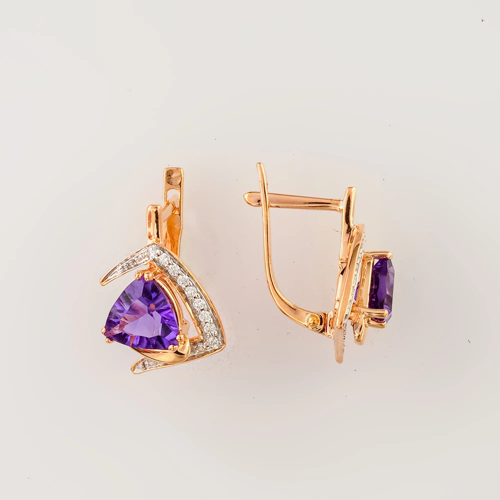 Серьги с фианитом из красного золота 585 пробы