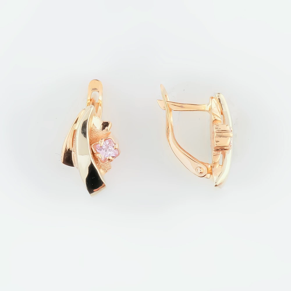 Серьги с фианитом из красного золота 585 пробы