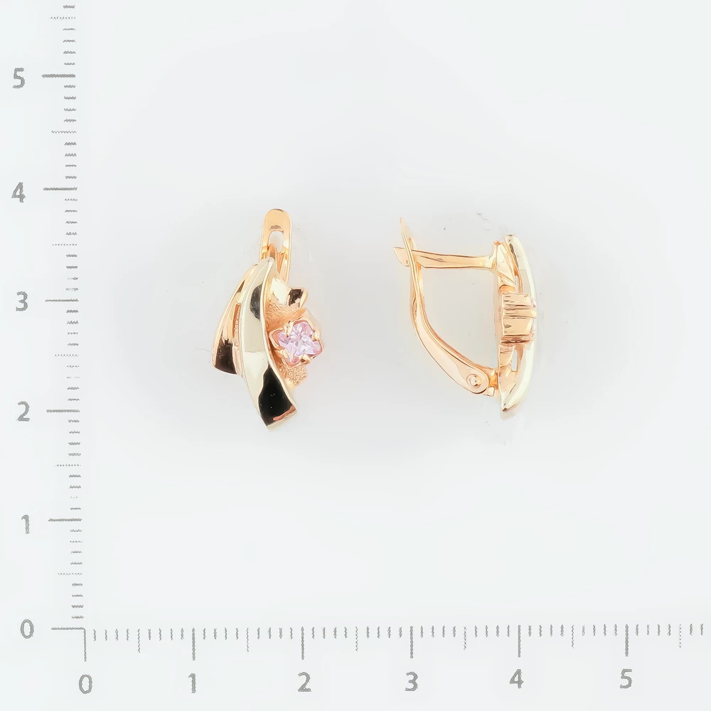 Серьги с фианитом из красного золота 585 пробы