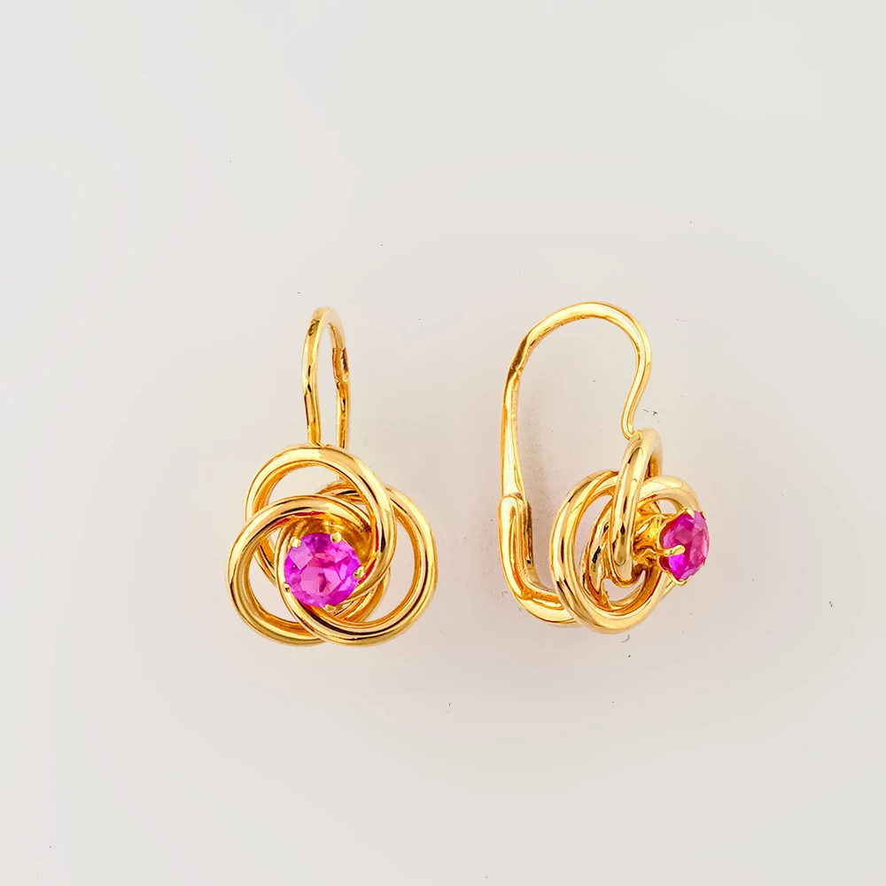 Серьги с фианитом из желтого золота 750 пробы