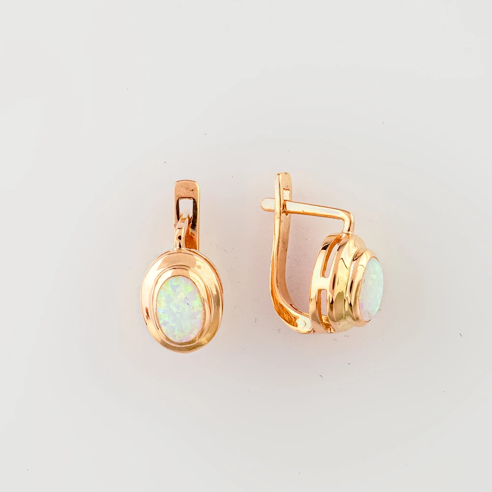 Серьги с опалом синтетическим из красного золота 585 пробы