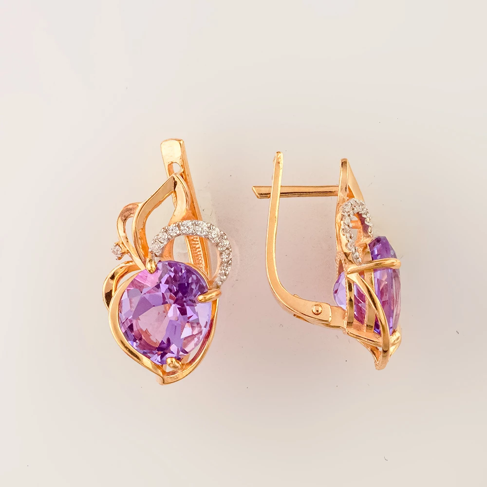 Серьги с аметистом из красного золота 585 пробы