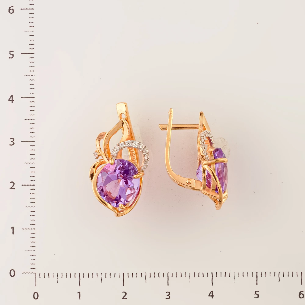 Серьги с аметистом из красного золота 585 пробы
