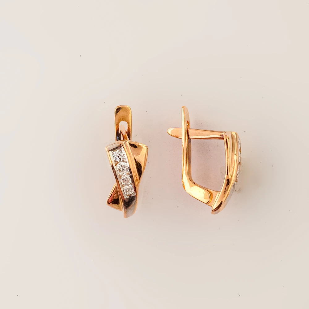 Серьги с фианитом из красного золота 585 пробы