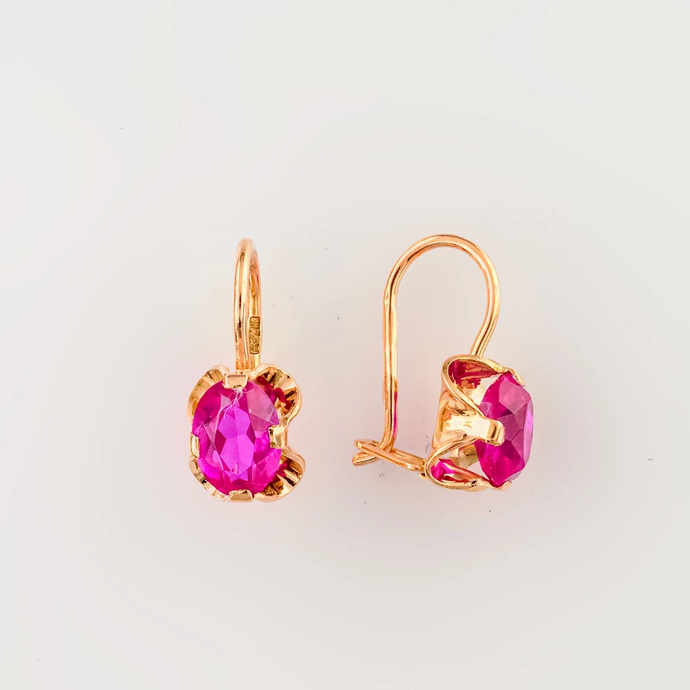 Серьги с фианитом из красного золота 583 пробы