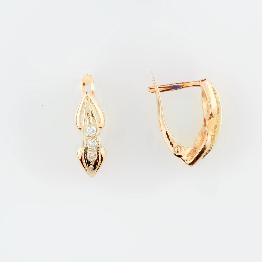 Серьги с фианитом из красного золота 585 пробы