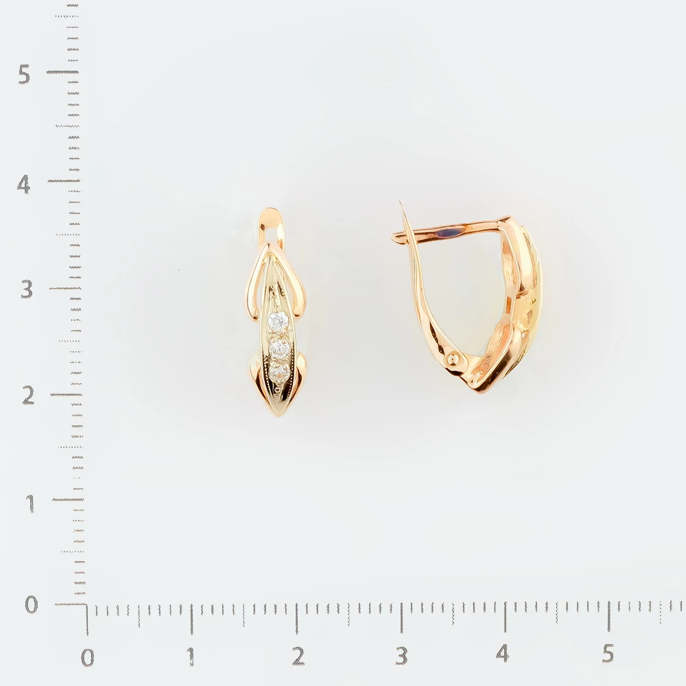 Серьги с фианитом из красного золота 585 пробы