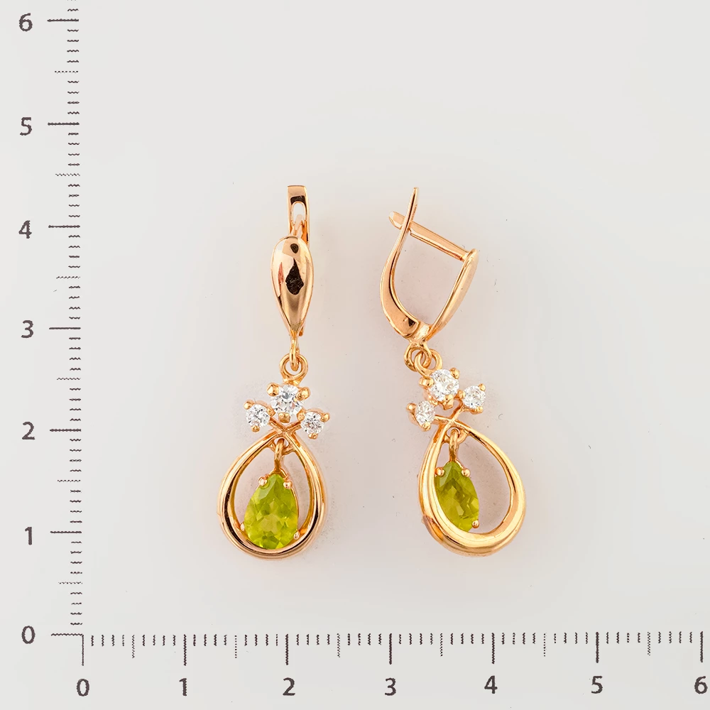 Серьги с хризолитом из красного золота 585 пробы