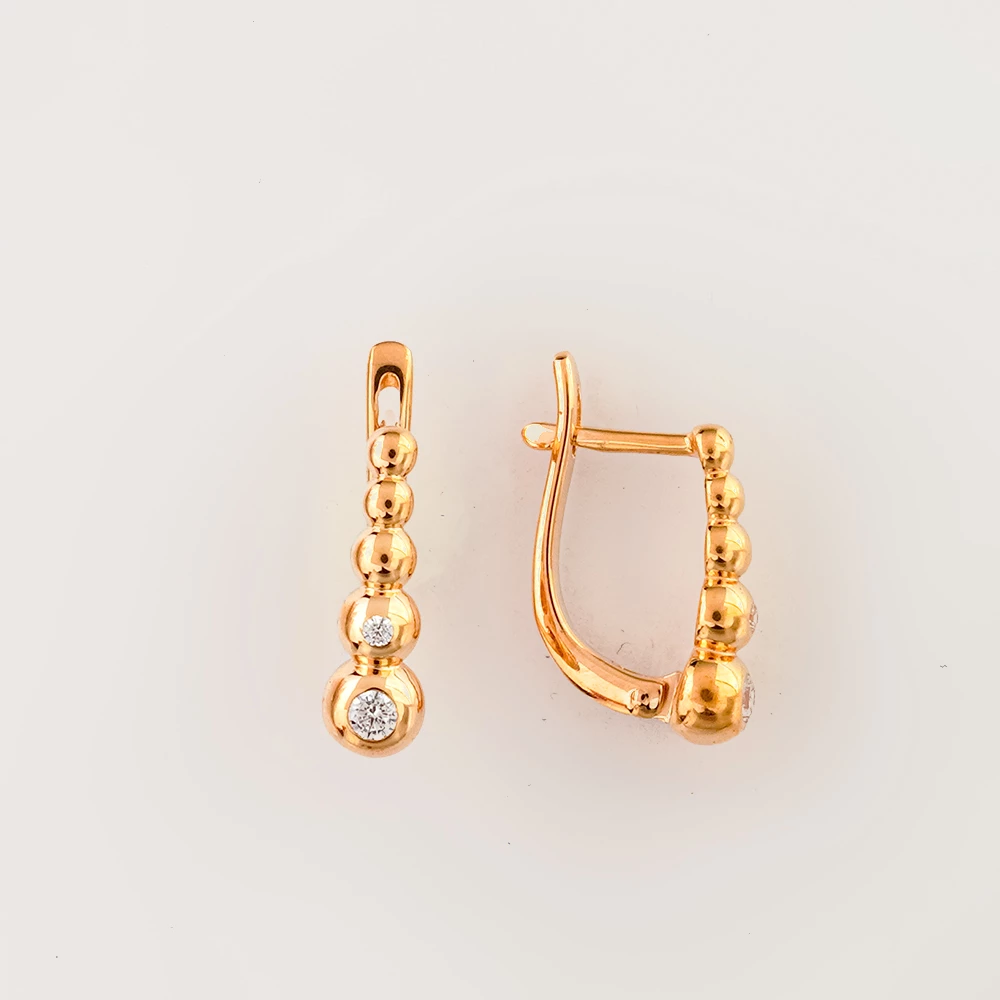 Серьги с фианитом из красного золота 585 пробы