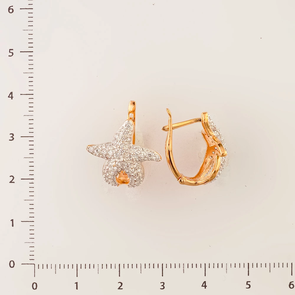 Серьги с фианитом из красного золота 585 пробы