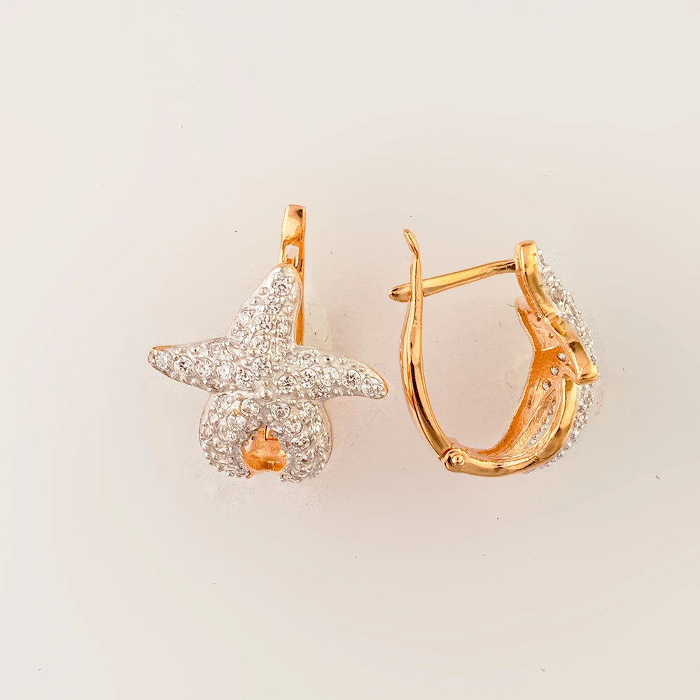 Серьги с фианитом из красного золота 585 пробы