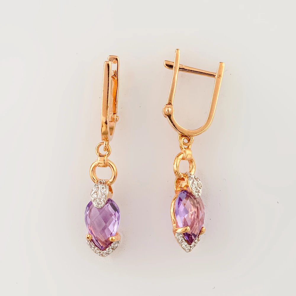 Серьги с аметистом из красного золота 585 пробы