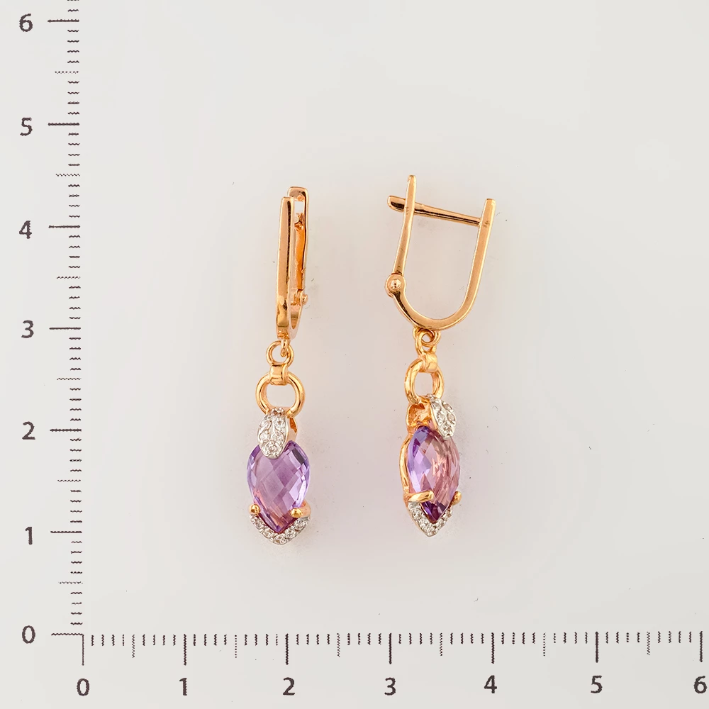 Серьги с аметистом из красного золота 585 пробы