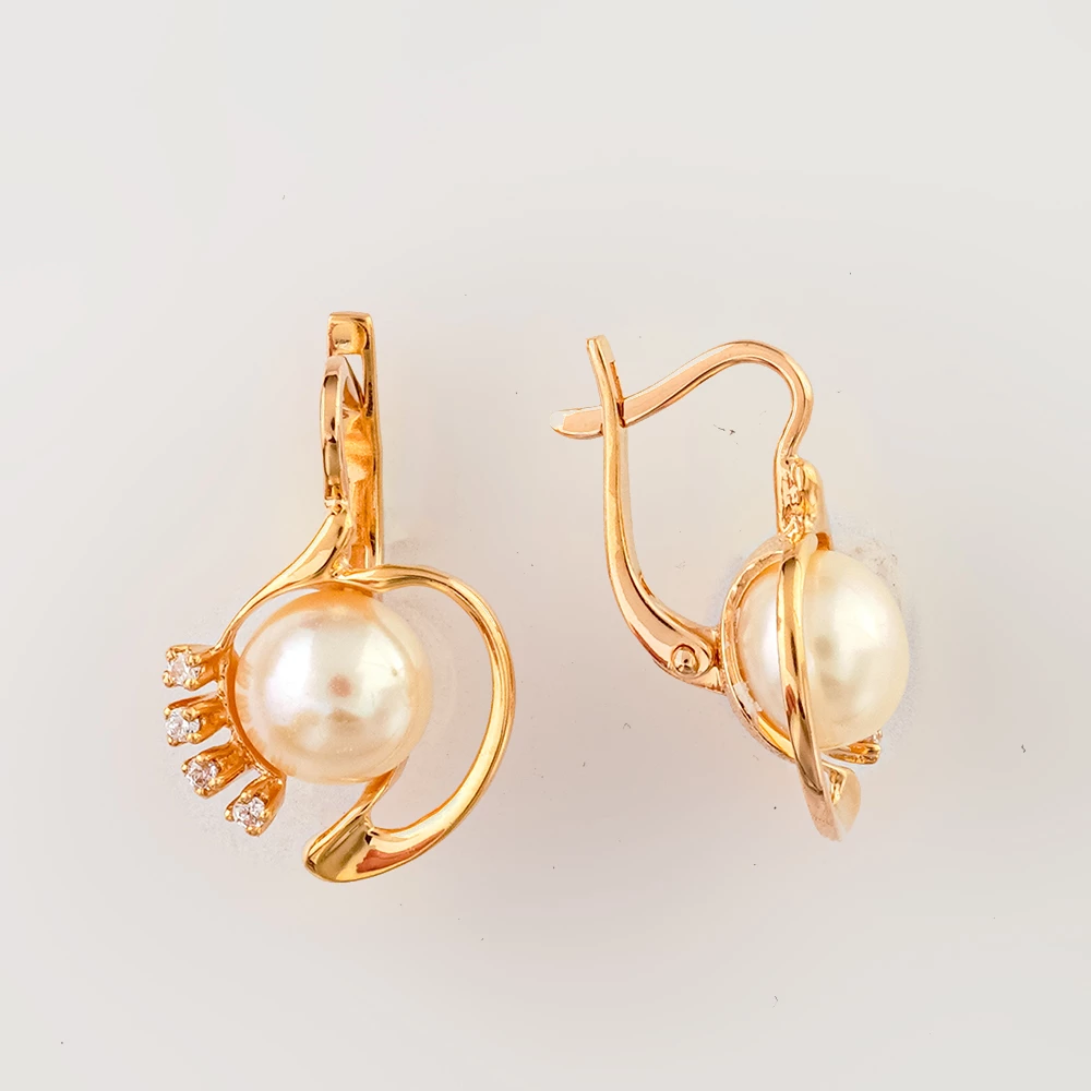 Серьги с культивированным жемчугом из красного золота 585 пробы