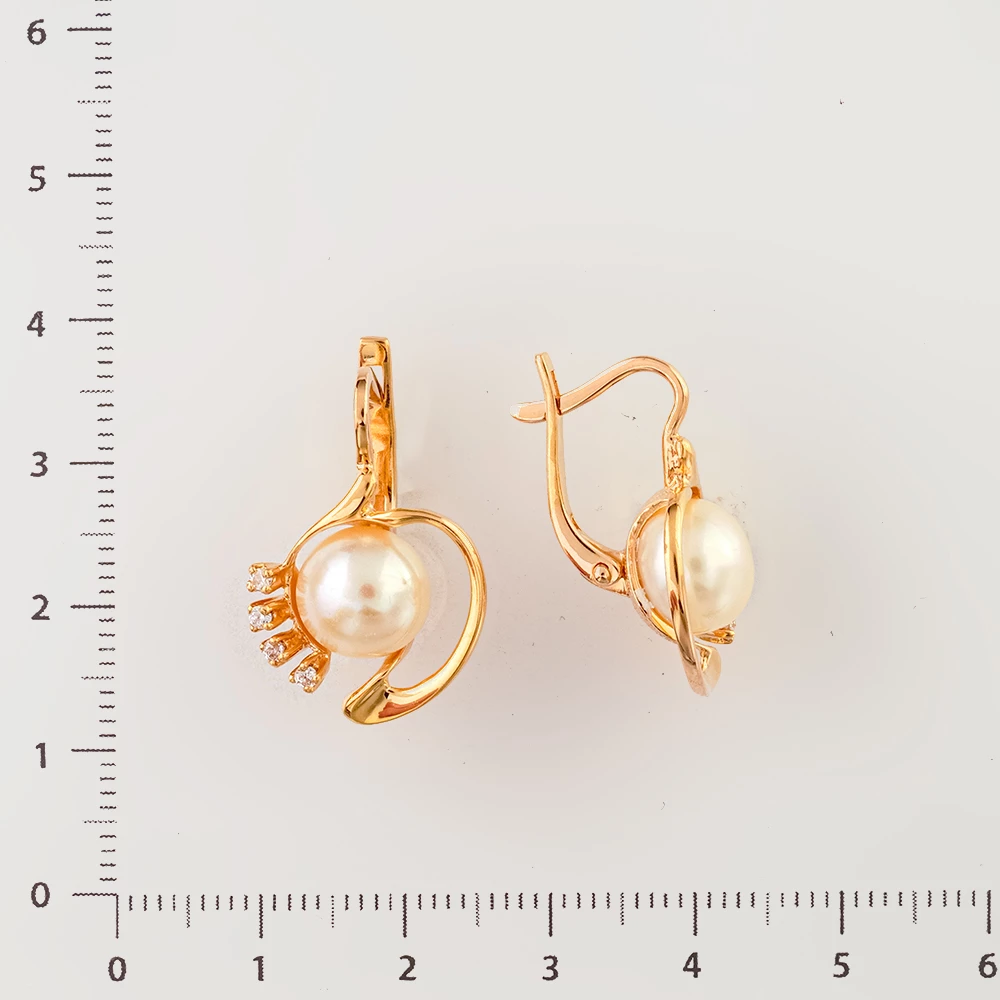 Серьги с культивированным жемчугом из красного золота 585 пробы