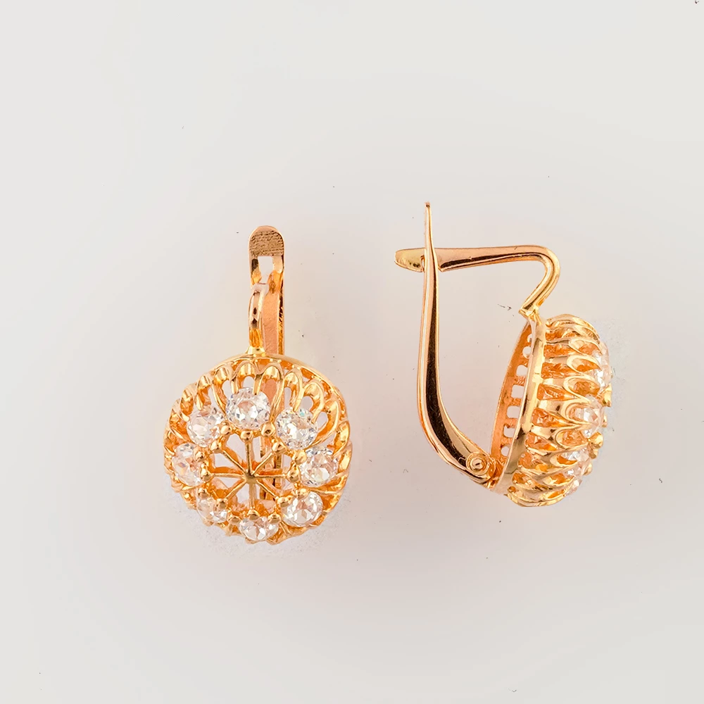 Серьги с фианитом из красного золота 583 пробы