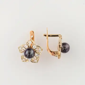 Серьги с культивированным жемчугом из красного золота 585 пробы