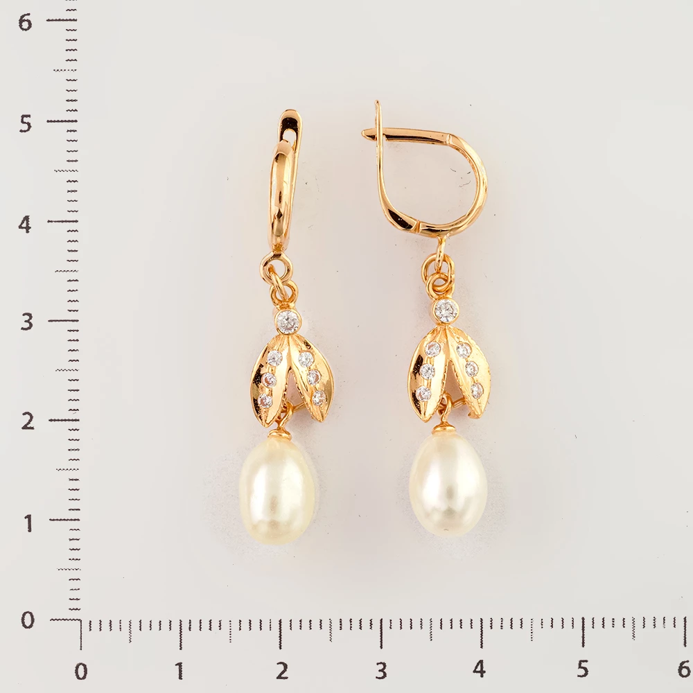 Серьги с культивированным жемчугом из красного золота 585 пробы