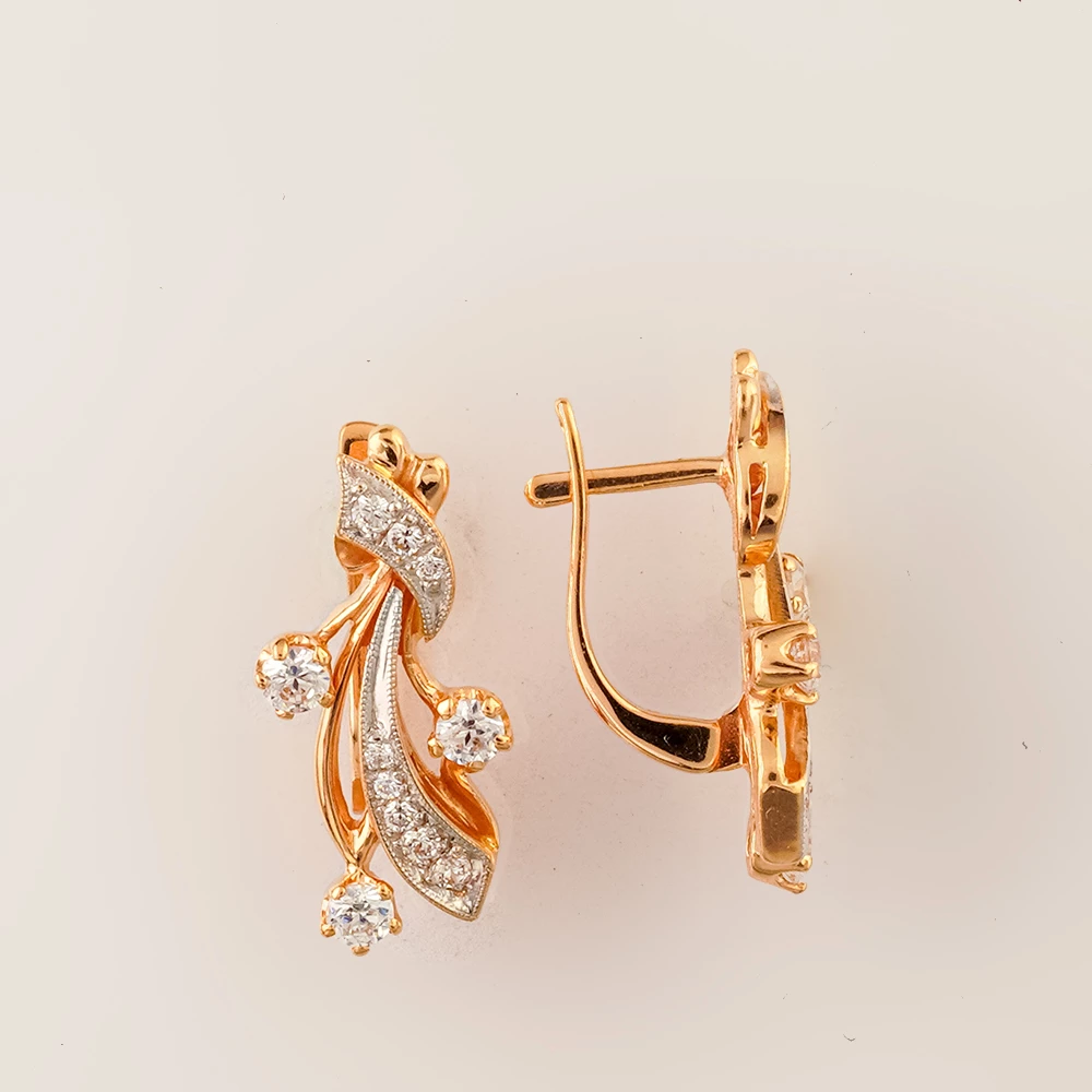 Серьги с фианитом из красного золота 585 пробы