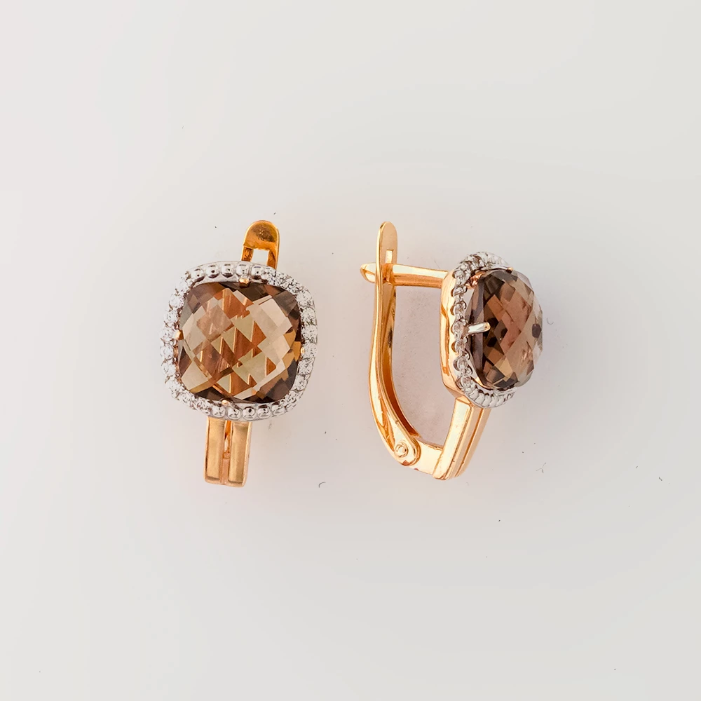 Серьги с раух-топазом из красного золота 585 пробы