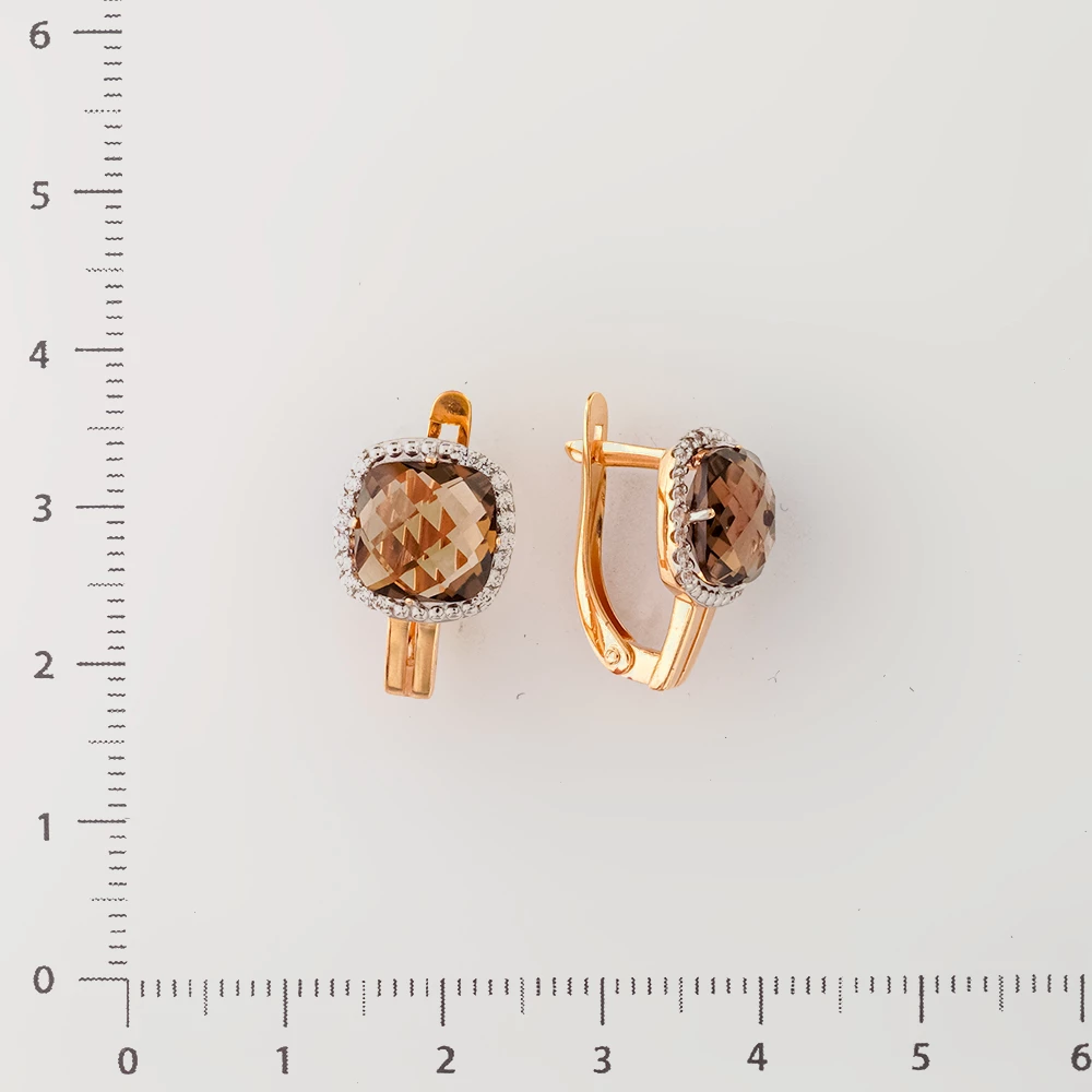 Серьги с раух-топазом из красного золота 585 пробы