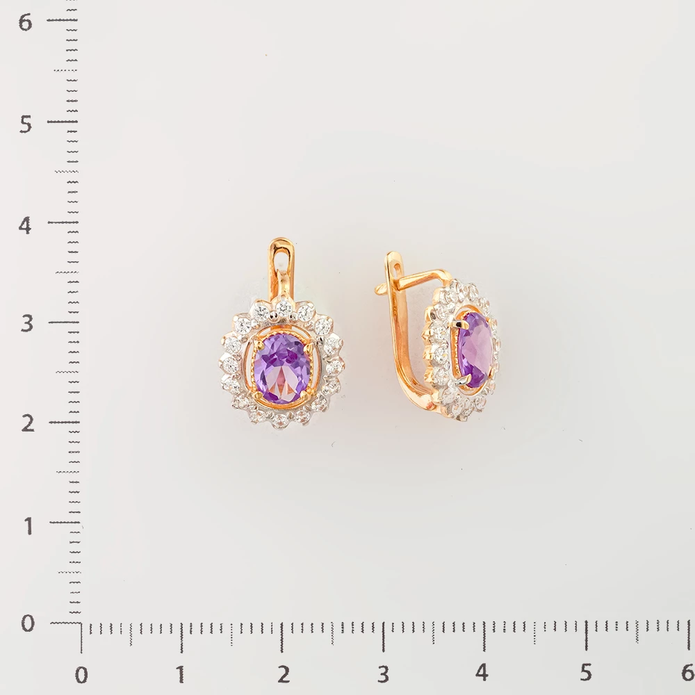 Серьги с александритом синтетическим из красного золота 585 пробы