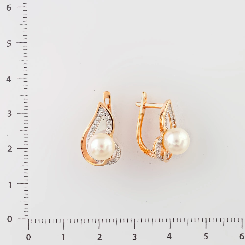 Серьги с культивированным жемчугом из красного золота 585 пробы