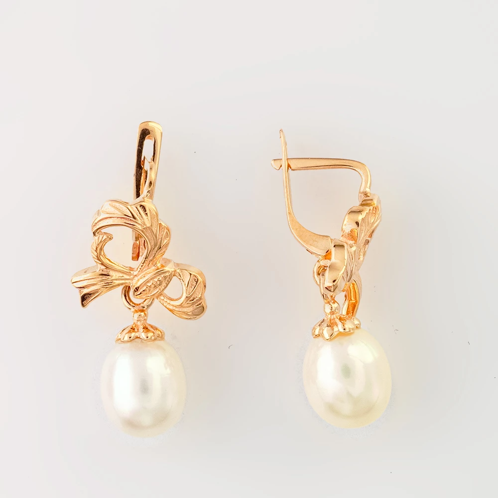 Серьги с культивированным жемчугом из красного золота 585 пробы