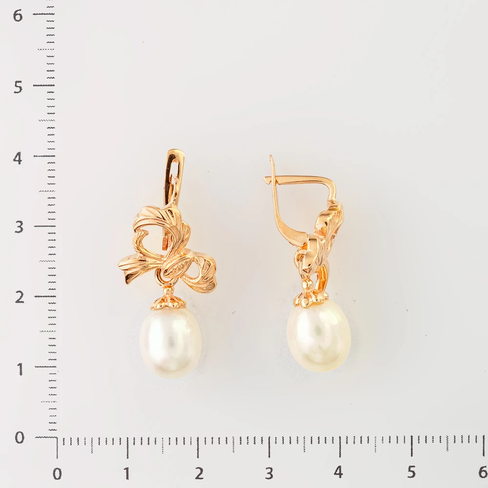 Серьги с культивированным жемчугом из красного золота 585 пробы