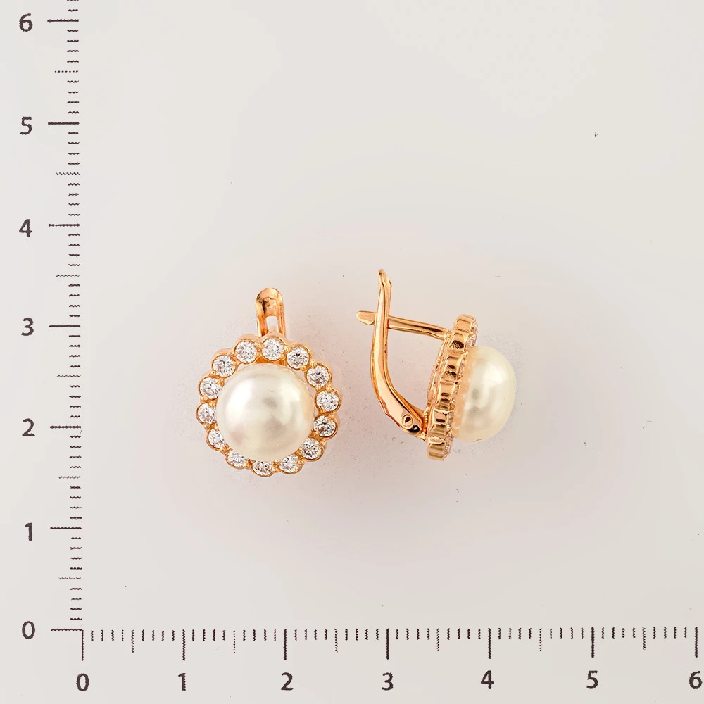 Серьги с культивированным жемчугом из красного золота 585 пробы