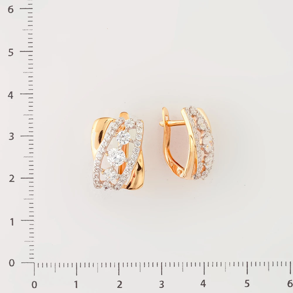 Серьги с фианитом из красного золота 585 пробы