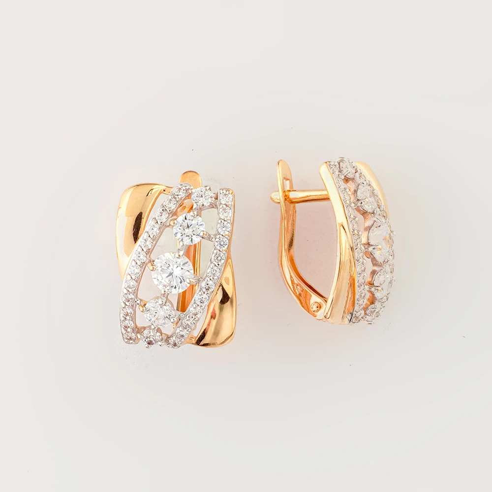 Серьги с фианитом из красного золота 585 пробы