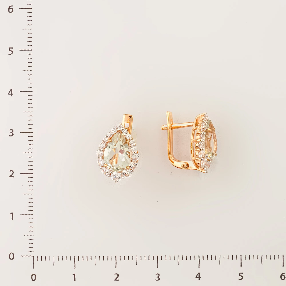 Серьги с празиолитом из красного золота 585 пробы