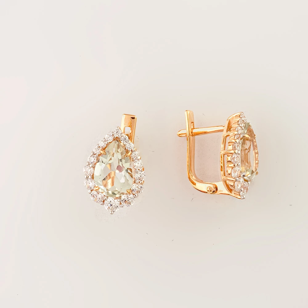 Серьги с празиолитом из красного золота 585 пробы