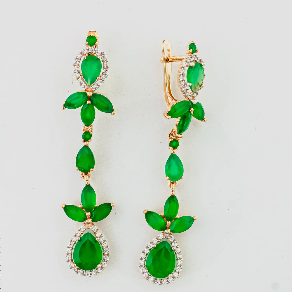 Серьги с агатом из красного золота 585 пробы