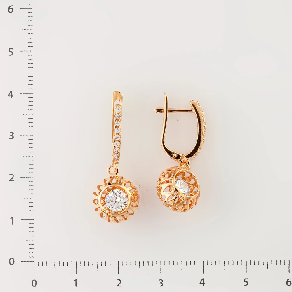 Серьги с фианитом из красного золота 585 пробы