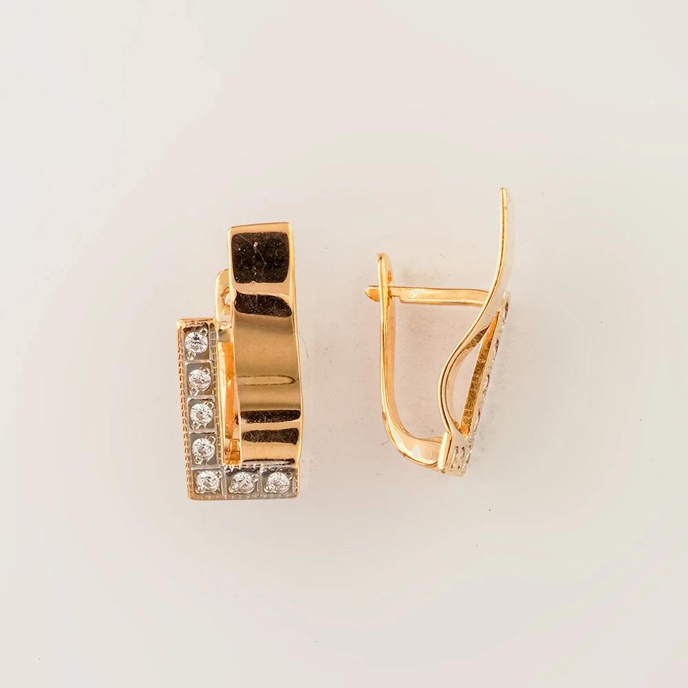 Серьги с фианитом из красного золота 585 пробы