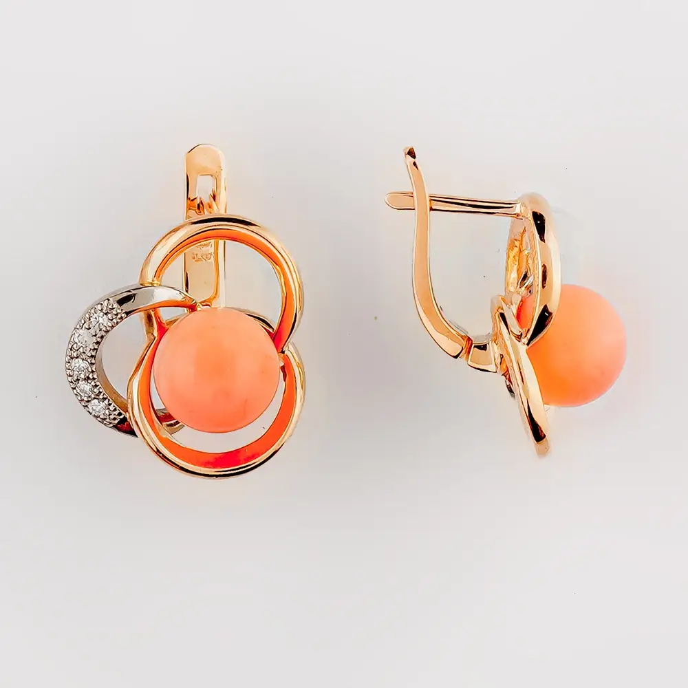 Серьги с кораллом из красного золота 585 пробы 1