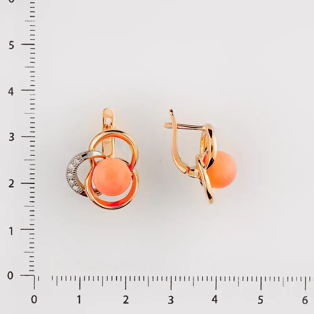 Серьги с кораллом из красного золота 585 пробы 2