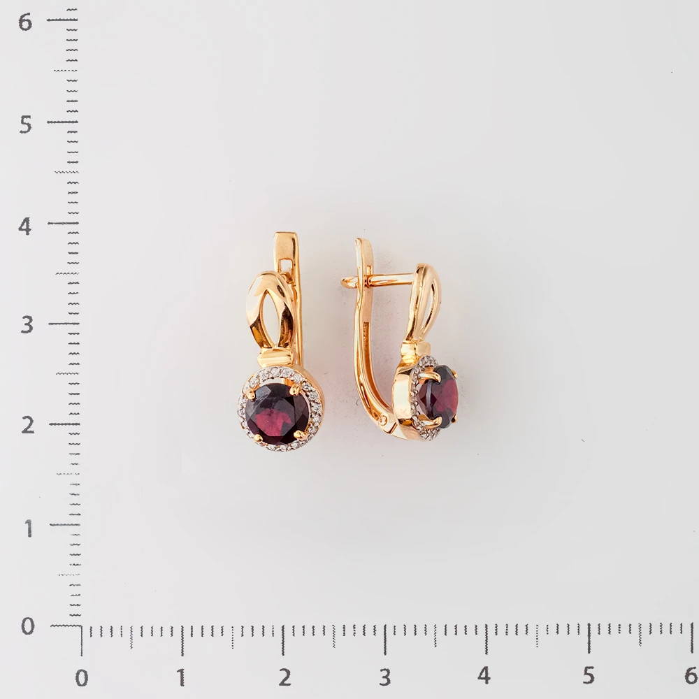 Серьги с гранатом из красного золота 585 пробы