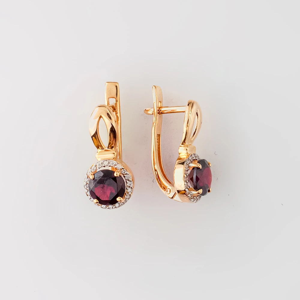 Серьги с гранатом из красного золота 585 пробы