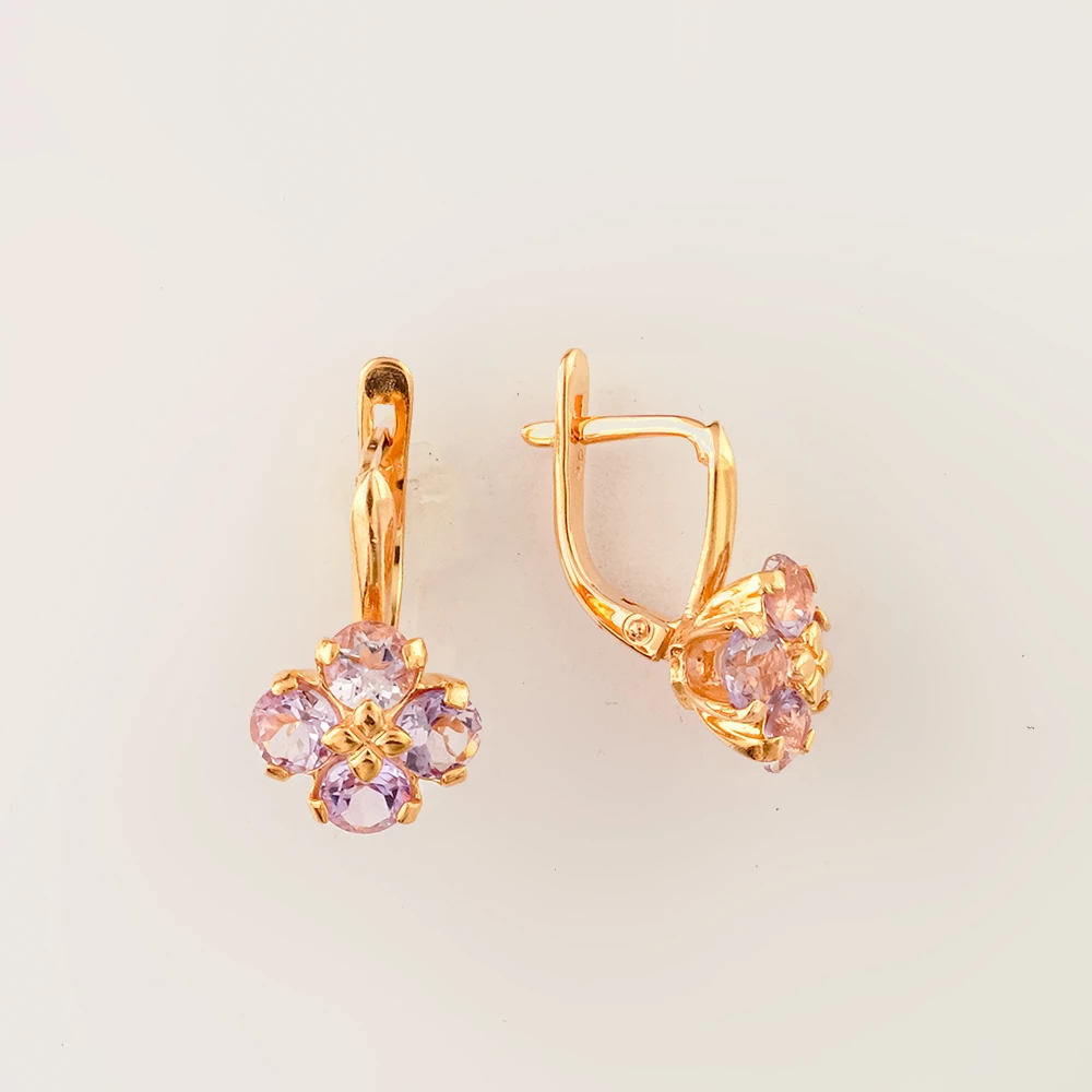 Серьги с аметистом из красного золота 585 пробы