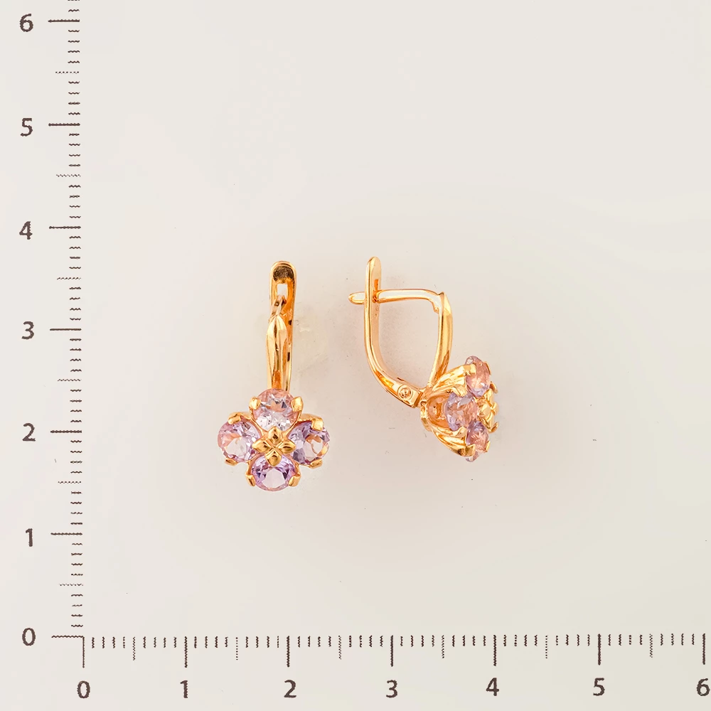 Серьги с аметистом из красного золота 585 пробы