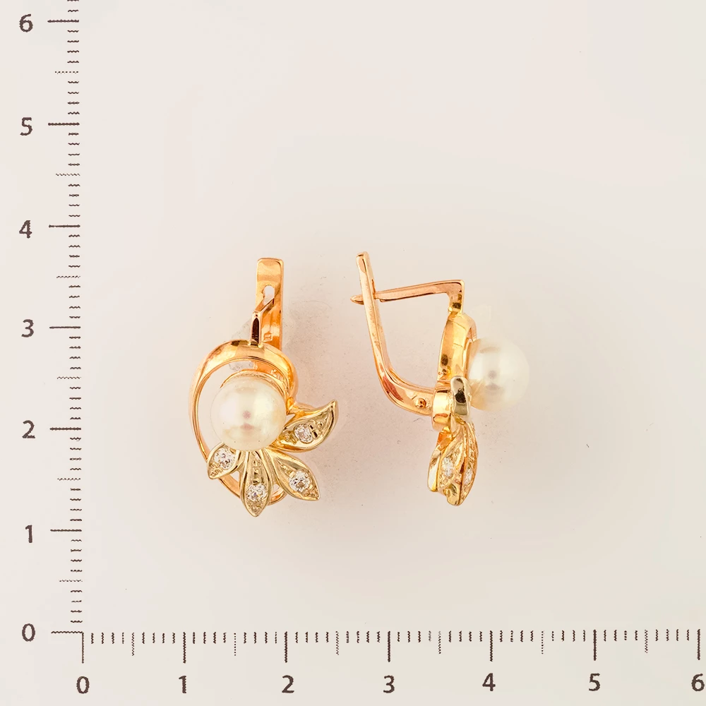 Серьги с культивированным жемчугом из красного золота 585 пробы