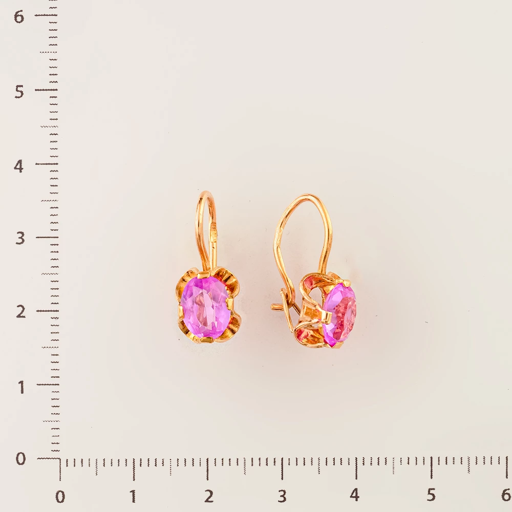 Серьги с фианитом из красного золота 583 пробы