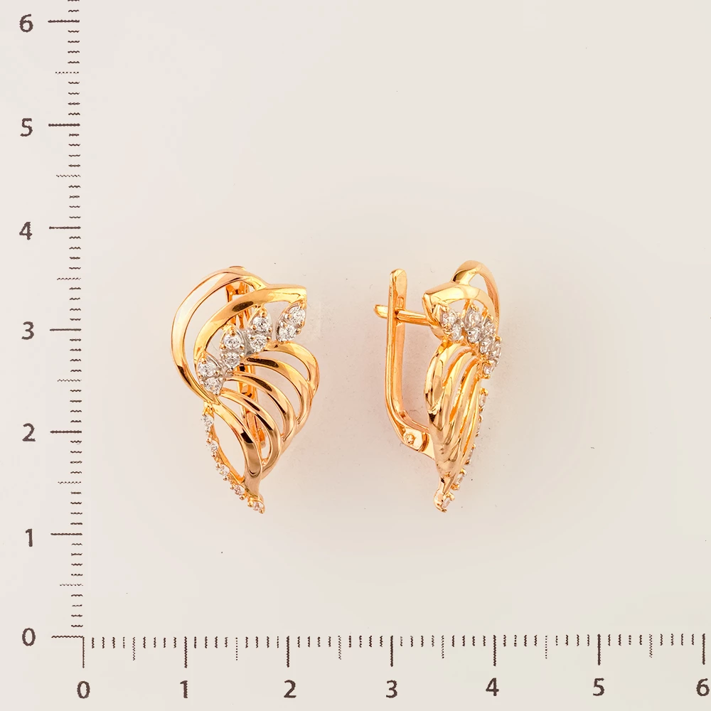 Серьги с фианитом из красного золота 585 пробы