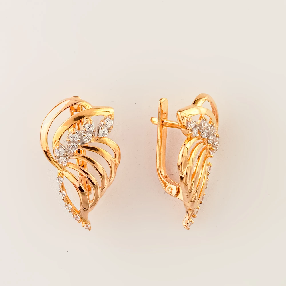 Серьги с фианитом из красного золота 585 пробы